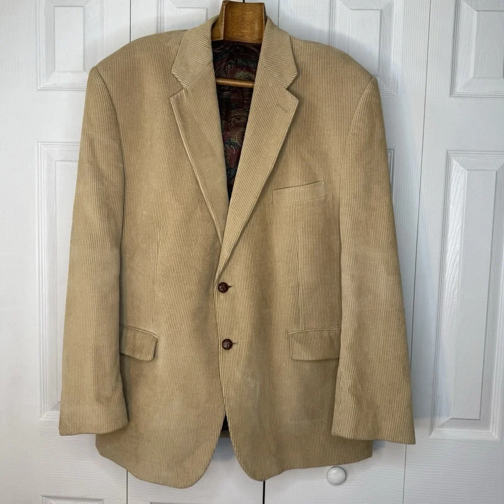Vtg LRL Ralph Lauren Tan Corduroy 2 Button Blazer Jacket 48R Elbow‎ Patches